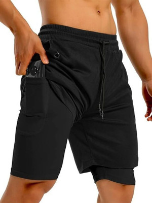 NINQ Solid Men Black Cycling Shorts, Gym Shorts, Running Shorts, Swim Shorts