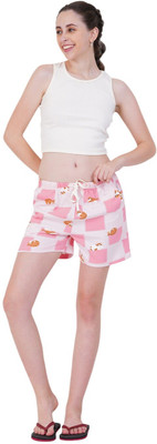 INDIAN FLOWER Printed Women Pink, White Casual Shorts