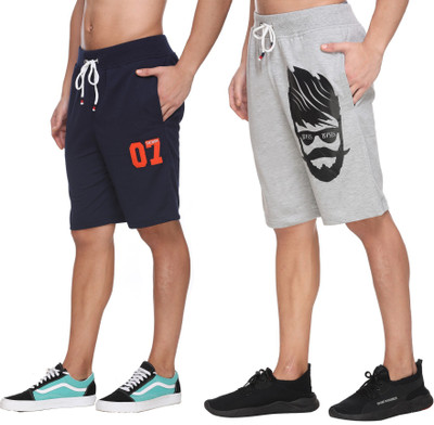 Basis Printed Men Dark Blue, Grey Regular Shorts