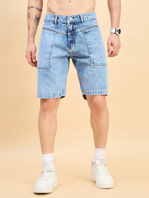 STUDIO NEXX Dyed/Washed Men Denim Light Blue Denim Shorts