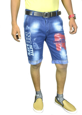 IndiForce Dyed/Washed Men Blue Denim Shorts