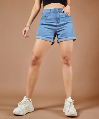 DOLCE CRUDO Solid Women Denim Blue Denim Shorts