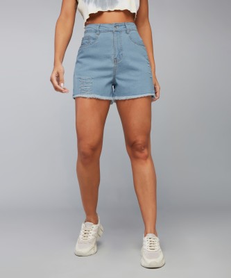 DOLCE CRUDO Solid Women Denim Blue Denim Shorts