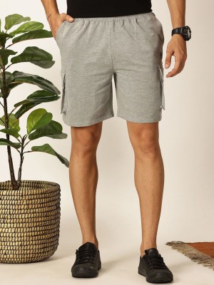 Mast & Harbour Solid Men Grey Regular Shorts