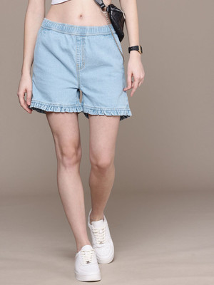 Roadster Solid Women Blue Denim Shorts