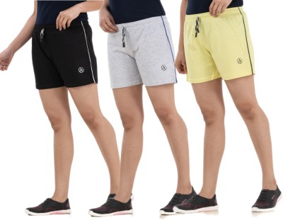 STYLE AK Solid Women Black, White, Yellow Regular Shorts