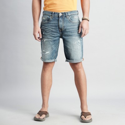 ROOKIES Dyed/Washed Men Denim Blue Denim Shorts