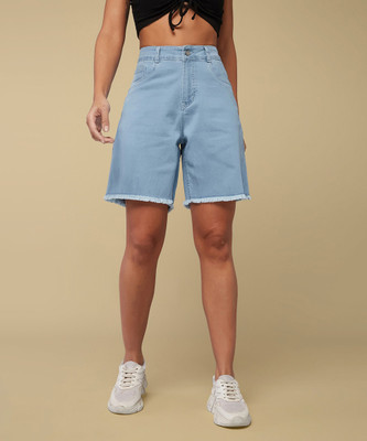 Roadster Solid Women Denim Blue Bermuda Shorts