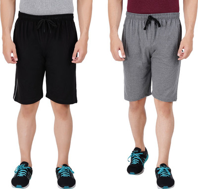 FEEL TRACK Solid Men Black, Grey Regular Shorts