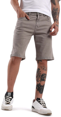 WROGN Solid Men Grey Denim Shorts