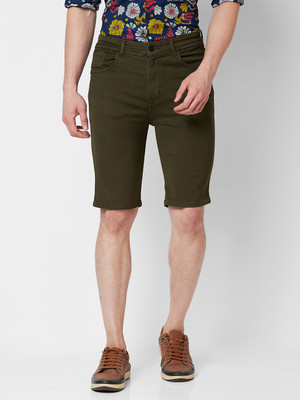 Mode De Base Italie Solid Men Denim Green Denim Shorts