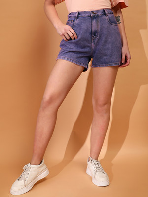 TALES & STORIES Solid Women Purple Denim Shorts