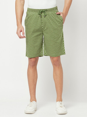 CRIMSOUNE CLUB Geometric Print Men Green Regular Shorts