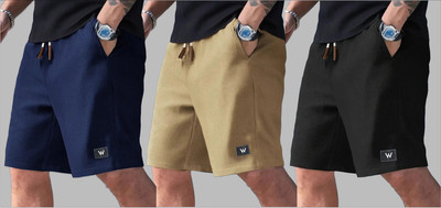 WeReKo Solid Men Black, Khaki, Dark Blue Night Shorts, Running Shorts, Regular Shorts, Gym Shorts