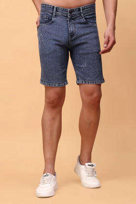 PRJ IN STYLE Solid Men Denim Blue Basic Shorts