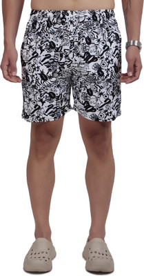 Kibitzer Printed Men White Basic Shorts