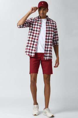 PETER ENGLAND Checkered Men Red Regular Shorts
