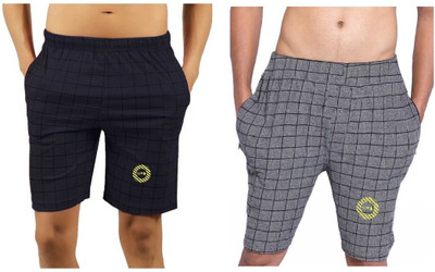 MRB Checkered Men Blue, Grey Bermuda Shorts