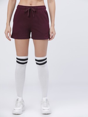 Tokyo Talkies Solid Women Maroon Regular Shorts