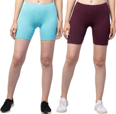 HiRRuX Solid Women Maroon, Light Blue Regular Shorts, Night Shorts, Basic Shorts, Casual Shorts