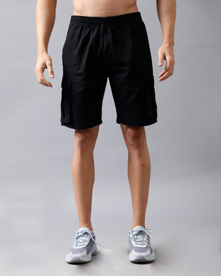 Mad Over Print Solid Men Black Cargo Shorts