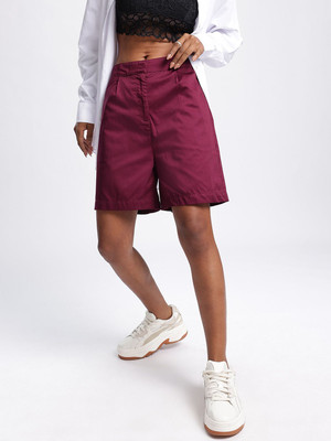 Dressberry Solid Women Maroon Regular Shorts