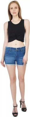 JESANDA Solid Women Denim Light Blue Denim Shorts