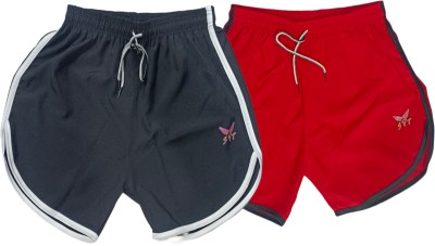 mokshii Solid Men Black, Red Hotpants, Night Shorts