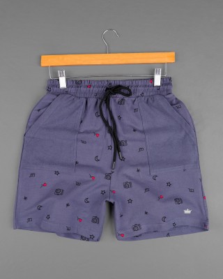 french crown Printed Men Blue Regular Shorts