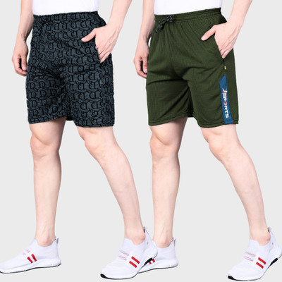 RK Costing Printed Men Black, Dark Green Regular Shorts