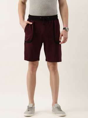 HouseOfCommon Solid Men Maroon Casual Shorts