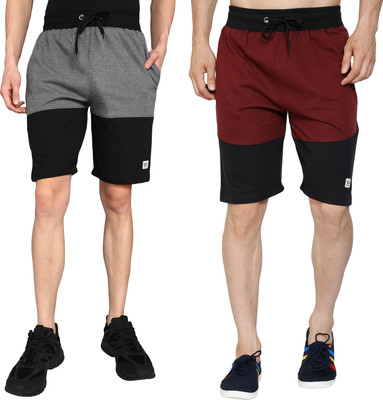 GYRFALCON Self Design Men Grey, Maroon Regular Shorts