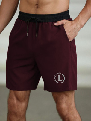 LOTHRIC Color Block, Printed Men Maroon Gym Shorts