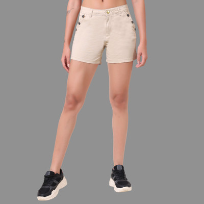 Waastra Solid Women Beige Casual Shorts