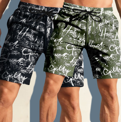 TRIPR Printed Men Black, Green Regular Shorts