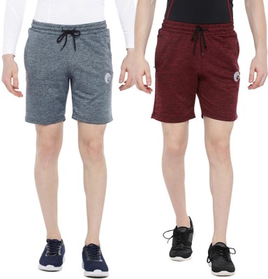 omtex Solid Men Grey, Maroon Sports Shorts