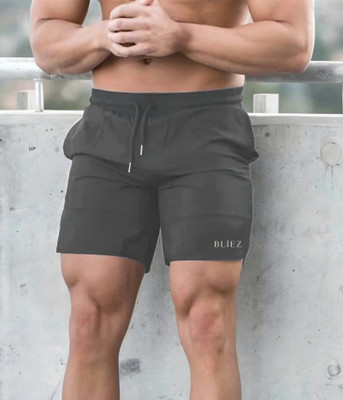 Bliez Solid Men Grey Basic Shorts, Boxer Shorts, Gym Shorts, Regular Shorts