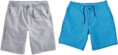 Omdk Solid Men Light Blue, Silver Sports Shorts