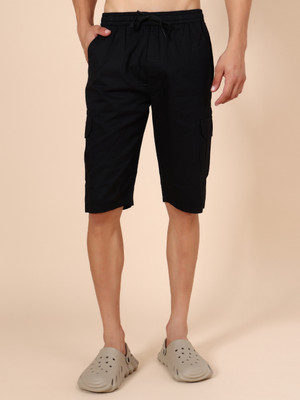 V-MART Solid Men Black Cargo Shorts