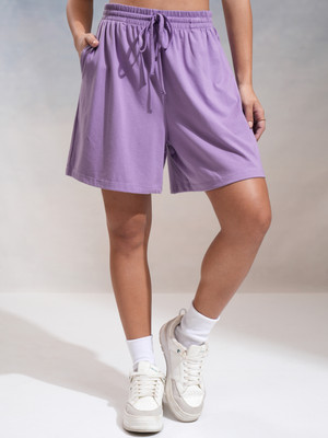 Tokyo Talkies Solid Women Purple Casual Shorts