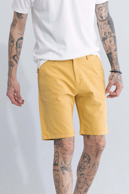 Snitch Solid Men Yellow Basic Shorts