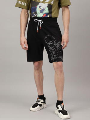 Free Authority Graphic Print Men Black Basic Shorts