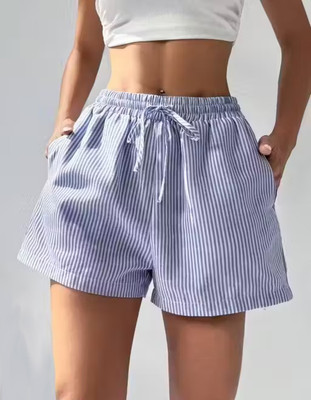 GENEALO Striped Women Blue, White Regular Shorts