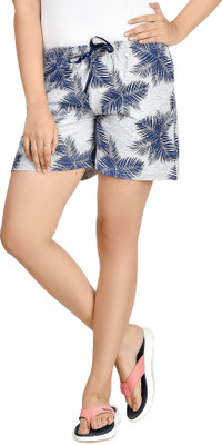 HouseOfCommon Floral Print, Printed Women Grey, Blue Night Shorts