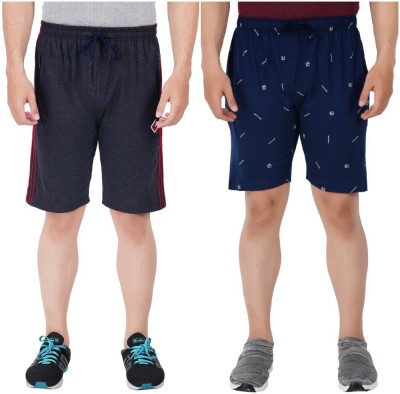 FEEL TRACK Solid, Printed Men Dark Grey, Dark Blue Basic Shorts