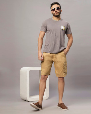 Ho Bindaass Solid Men Beige Cargo Shorts