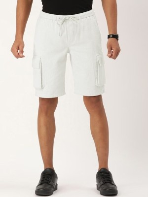 Bene Kleed Solid Men White Denim Shorts