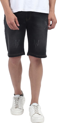 PLOUNGE Distressed Men Denim Black Denim Shorts