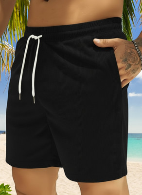 METRONAUT Solid Men Black Beach Shorts, Regular Shorts