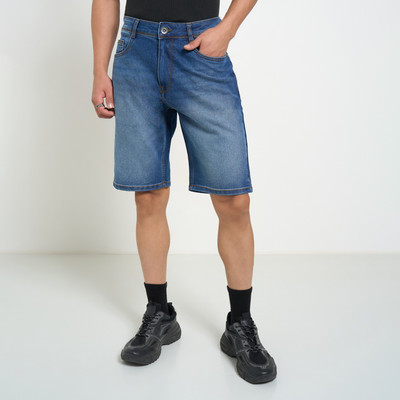 SF Jeans by Pantaloons Solid Men Blue Basic Shorts